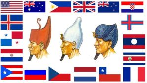 An unusual number of countries have flags whose colors consist only of red, white and blue. The White Crown, Red Crown, and Blue Crown are of Ancient Egypt. The Pattern for the Red, White, and Blue as seen in the Egyptian Crowns can also be seen in the banners [flags] representing the countries of the Tribes of Israel today, and their former colonies.